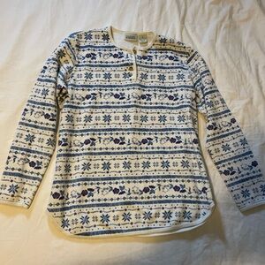 Vintage cotton cottage core Long Sleeve Henley Shirt